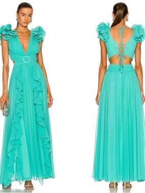 PATBO FLUTTER SLEEVE MAXI DRESS IN CYAN